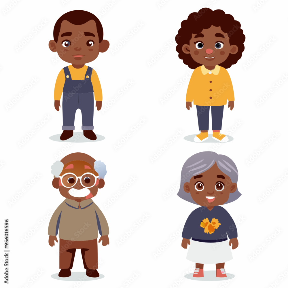 Diverse Black Characters of Various Ages for Print-on-Demand T-Shirts and Educational Materials Diverse Black Characters of Various Ages for Print-on-Demand T-Shirts and Educational Materials