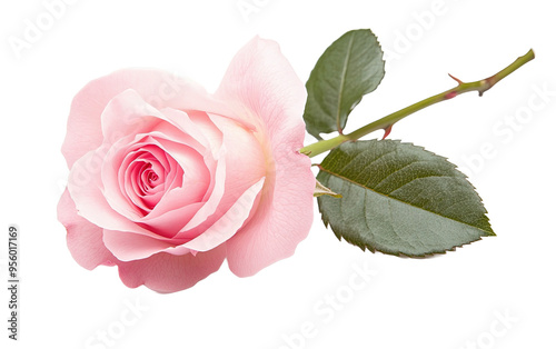 One pink rose flower on transparent background, png	