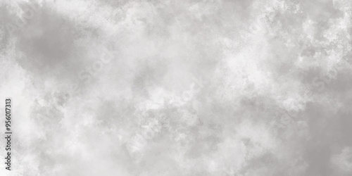 Abstract white and gray isolated cloud cumulus clouds. Gray aquarelle painted realistic fog or mist smoky textured canvas design. White and ash messy wall stucco texture background.