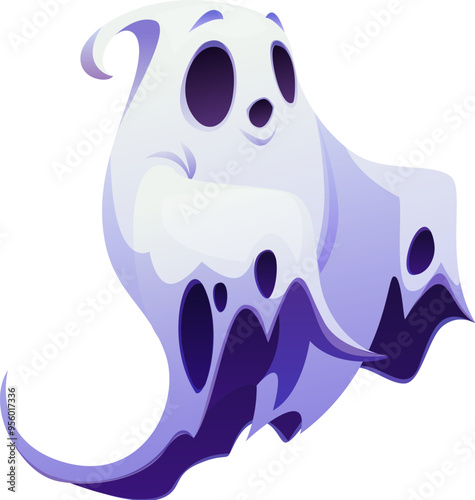 Cartoon Halloween ghost character or scary spooky boo personage, vector monster. Funny horror evil or ghost poltergeist flying with creepy face for Halloween holiday and trick or treat party emoji