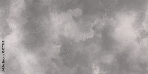Abstract white and gray isolated cloud cumulus clouds. Gray aquarelle painted realistic fog or mist smoky textured canvas design. White and ash messy wall stucco texture background.