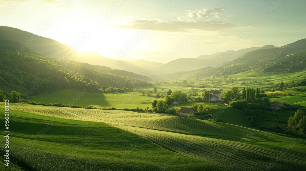 A picturesque valley bathed in sunlight A picturesque valley bathed in sunlight