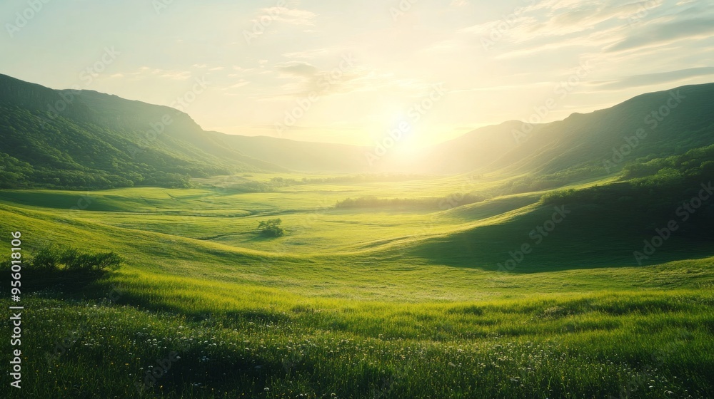 Naklejka premium A picturesque valley bathed in sunlight