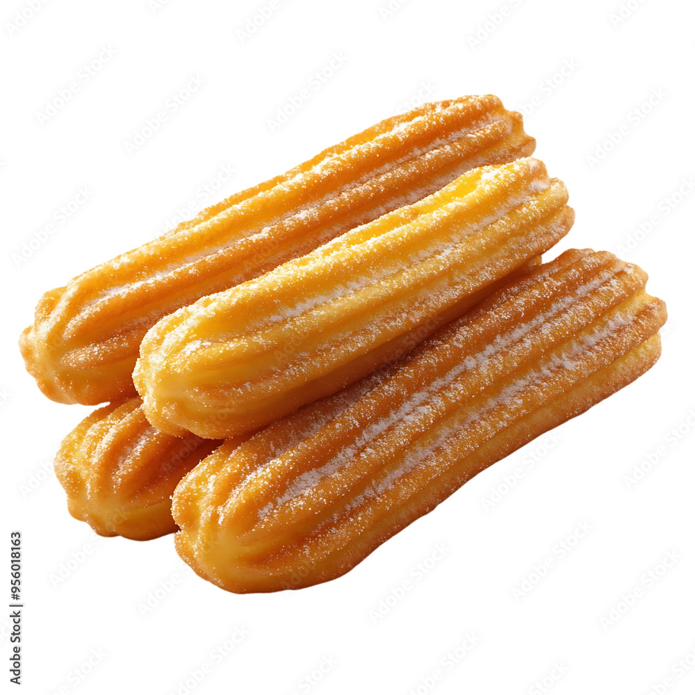 Crispy Churros with Powdered Sugar on a Transparent Background Crispy Churros with Powdered Sugar on a Transparent Background