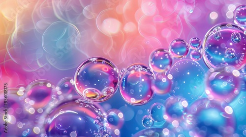 Abstract Bubbles, Colorful Background Liquid, Pastel Colors with Abstract Bubbles in Water, Floating