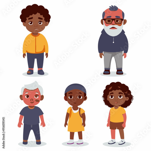 Diverse Black Characters of Various Ages for Print-on-Demand T-Shirts and Educational Materials