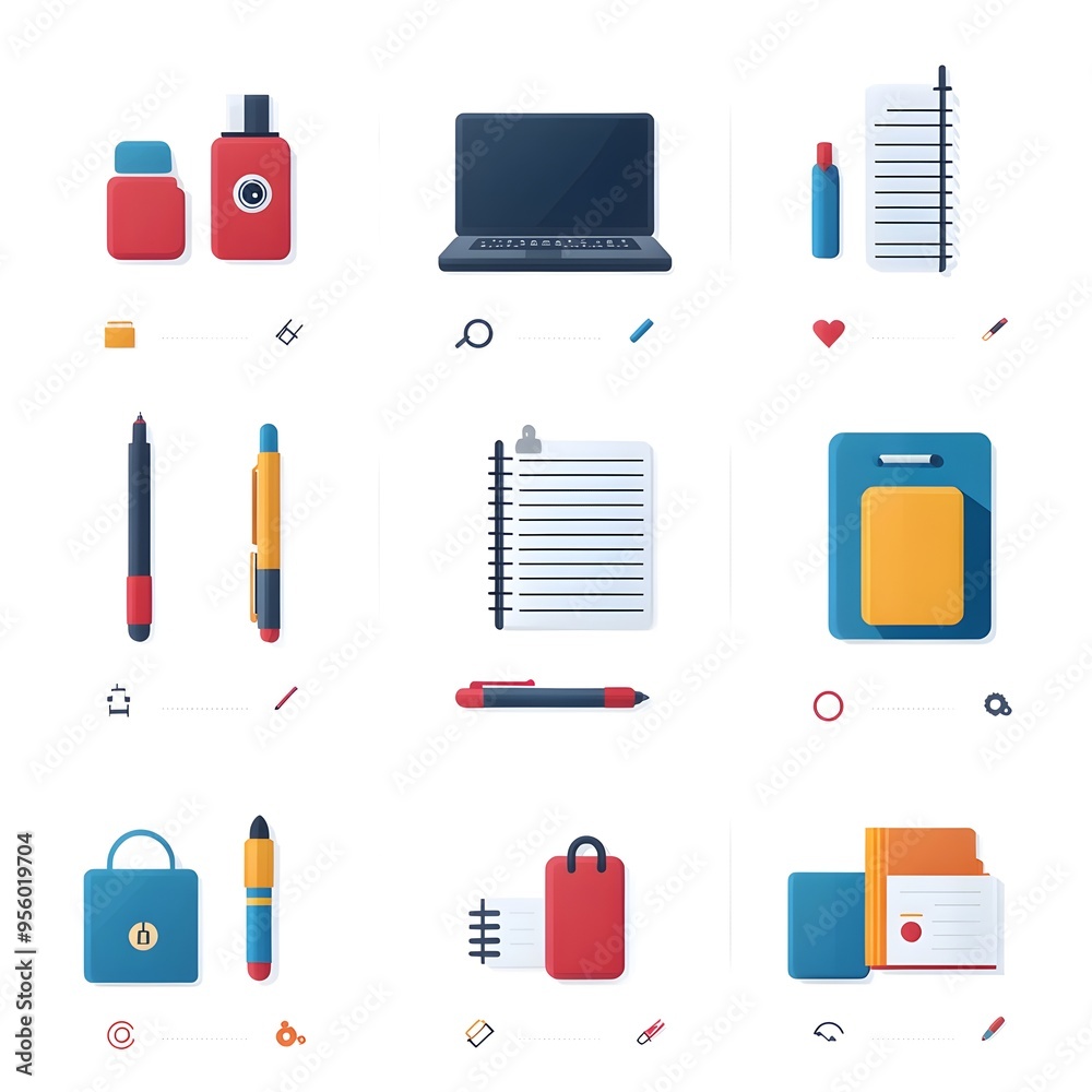 Minimalist Flat Gradient Icon Set of Essential Office Supplies Minimalist Flat Gradient Icon Set of Essential Office Supplies