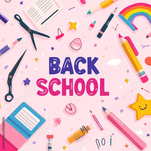 Back To School Illustration With Colorful Supplies