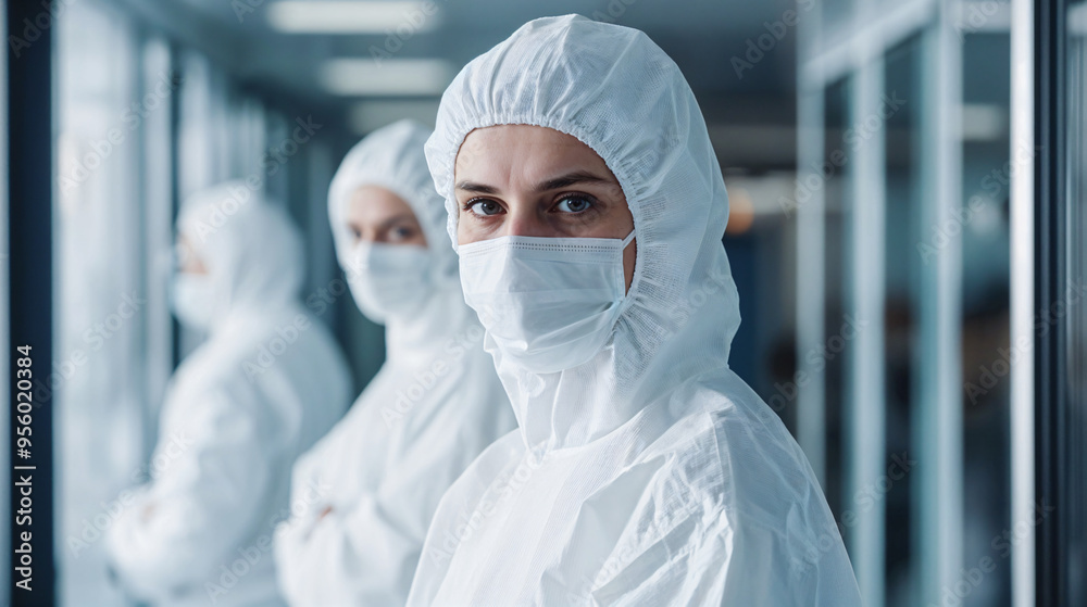 Confident doctor in protective suit at laboratory Confident doctor in protective suit at laboratory