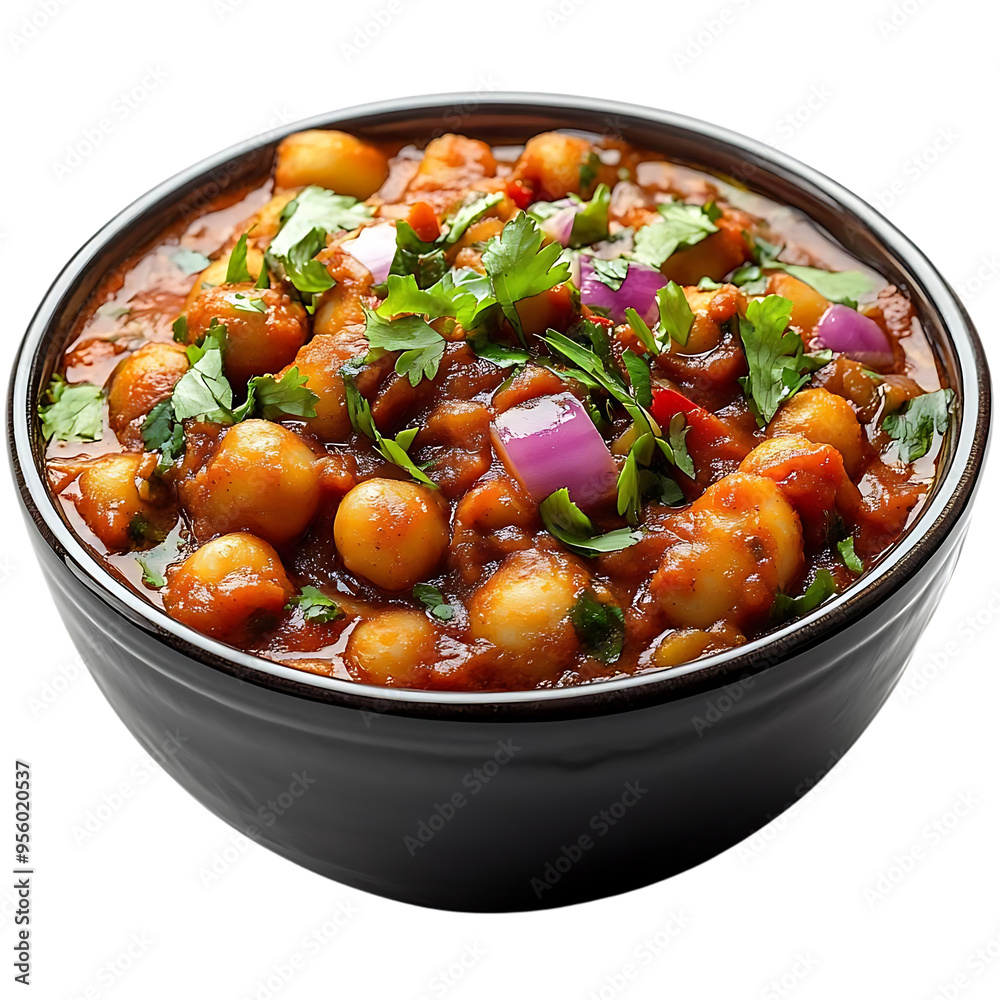 Chickpea Curry with Onion and Parsley, Delicious and Spicy, Served in a Bowl, Transparent Background Chickpea Curry with Onion and Parsley, Delicious and Spicy, Served in a Bowl, Transparent Background