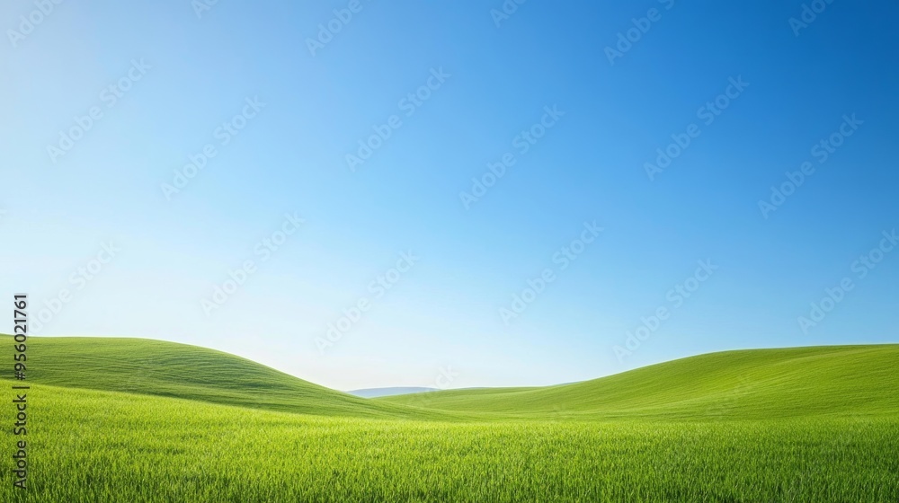 Fototapeta premium A scenic view of rolling green hills under a clear blue sky 