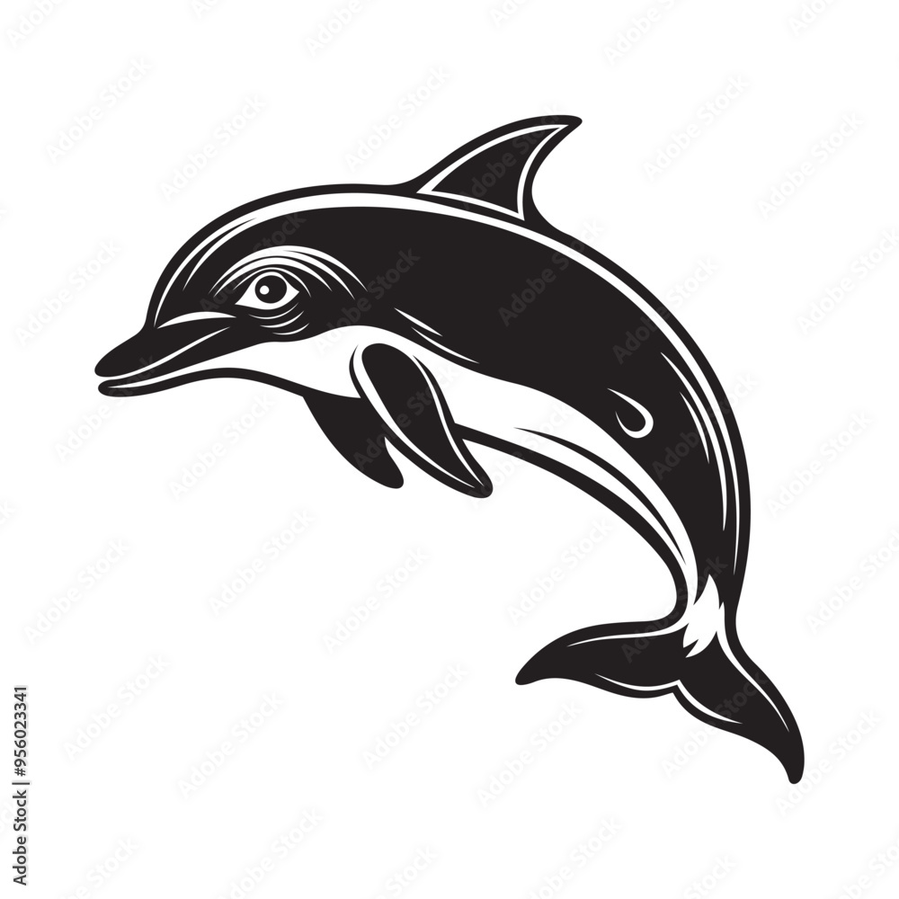 Fototapeta premium Dolphin silhouette vector art illustration isolated on white background.