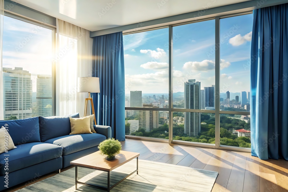 Fototapeta premium Minimalist luxury modern living room interior design, morning light, modern interior concept for use.