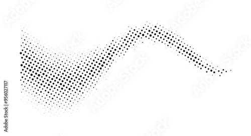 Halftone rhythm black wave. Vector illustration. Halftone circle dots pattern.