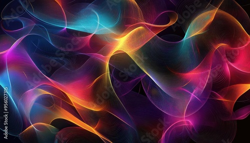 Abstract line art illustration featuring a vibrant background with multi colored light reflections creating a magical ambiance