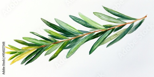 Watercolor painting of a pine leaf on a white backdrop