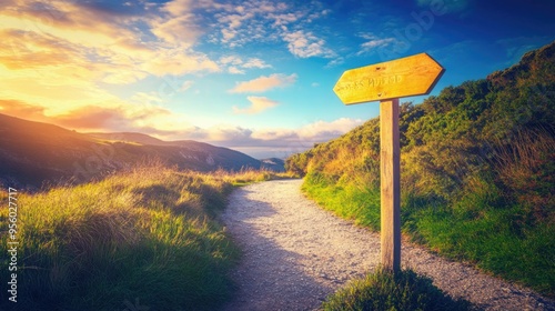 wooden signpost near a path