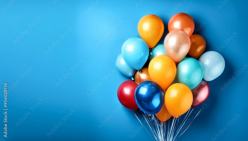 Bunch of bright balloons isolated on blue background Bunch of bright balloons isolated on blue background
