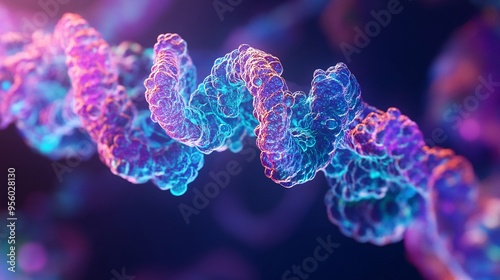 Abstract DNA Structure, Double Helix,  Neon Colors, Science Background