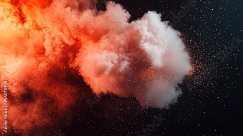 A dramatic explosion cloud with vibrant colors and particles. Perfect for creating impactful visuals in various projects.