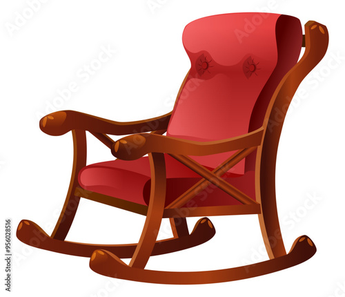 Wooden Rocking Chair with Red Cushions 