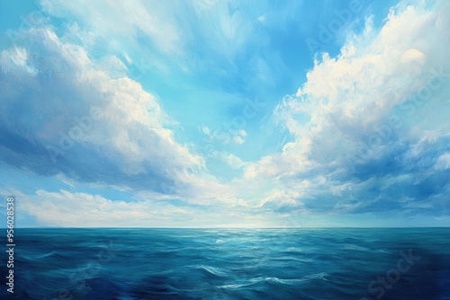 Wallpaper Mural Oil painting depicting a seascape with vibrant blue sky and ocean view Torontodigital.ca
