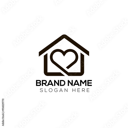 Love house Logo Template. Love Home Professional Real Estate Logo design