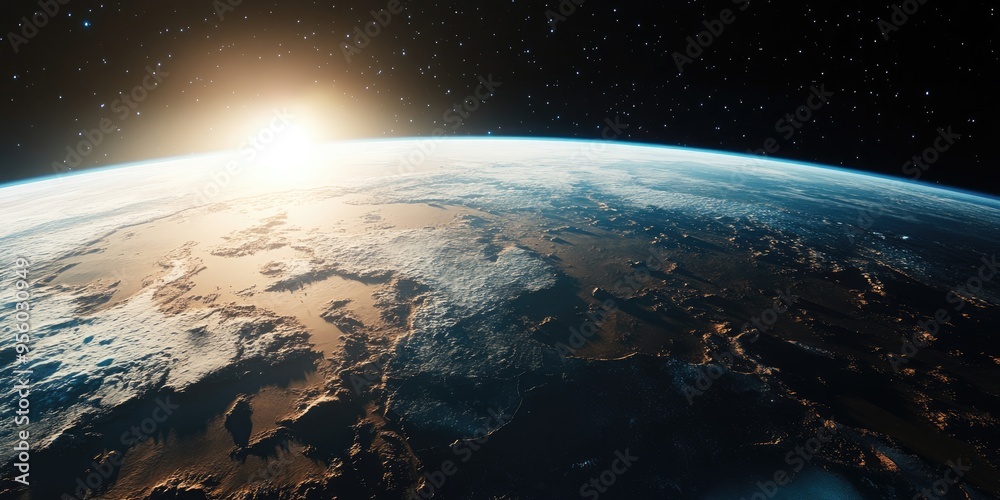 View of planet Earth from space in a 3D cartoon rendering featuring a detailed planet surface science fiction wallpaper and a cosmic landscape View of planet Earth from space in a 3D cartoon rendering featuring a detailed planet surface science fiction wallpaper and a cosmic landscape