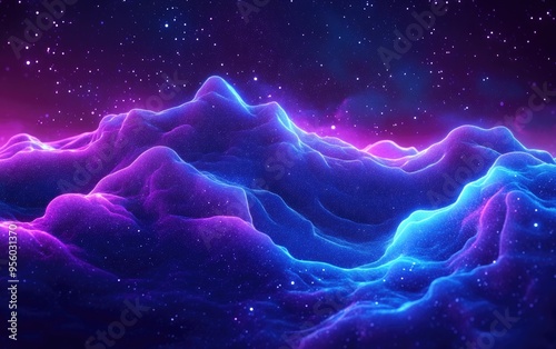 Abstract illustration background of a blue and purple space nebula in 3D cartoon style photo