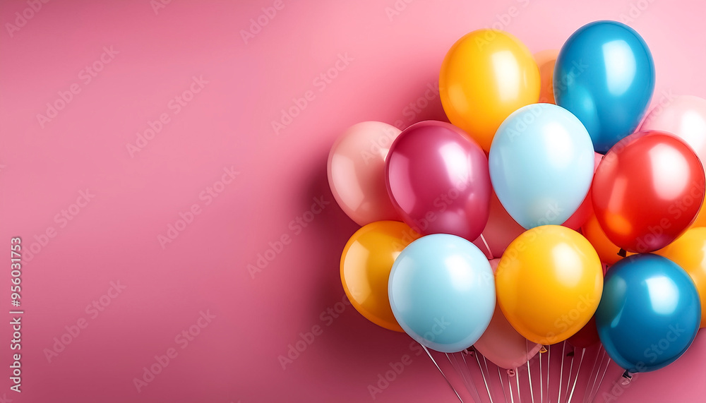 Bunch of bright balloons isolated on pink background Bunch of bright balloons isolated on pink background