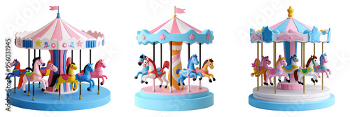 Colorful Carousel Horse Isolated PNG on Transparent Background