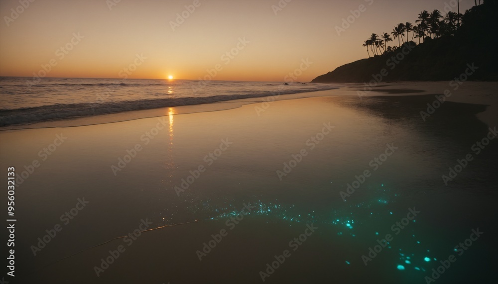 Fototapeta premium Bioluminescent Beaches (Various locations): Some beaches around the world, like Mosquito Bay in Vieques, Puerto Rico, 