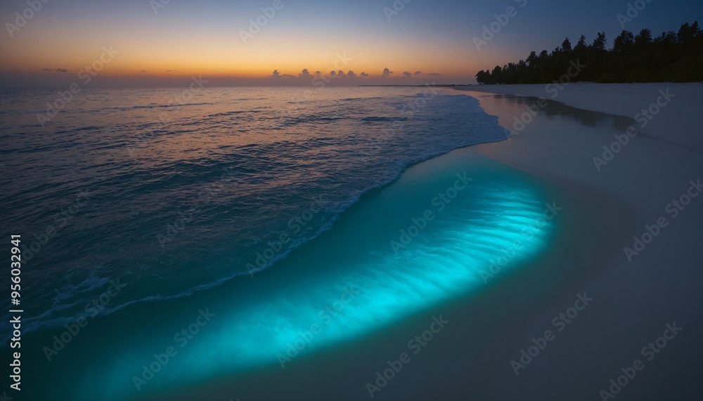 Fototapeta premium Bioluminescent Beaches (Various locations): Some beaches around the world, like Mosquito Bay in Vieques, Puerto Rico, 