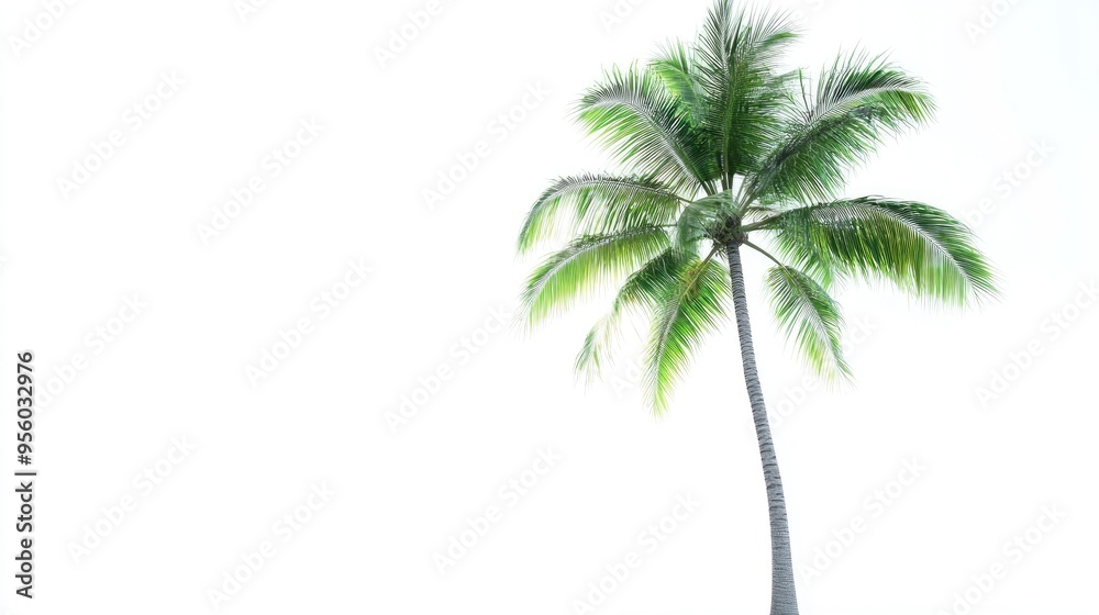 Obraz premium Isolated green palm tree on a white backdrop