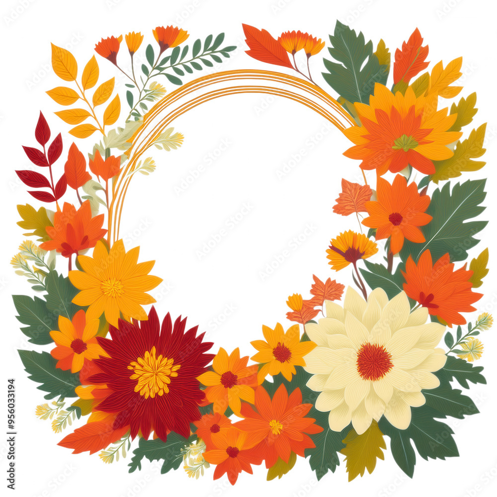 Wooden frame with autumn leaves and flowers, isolated on transparent background Wooden frame with autumn leaves and flowers, isolated on transparent background