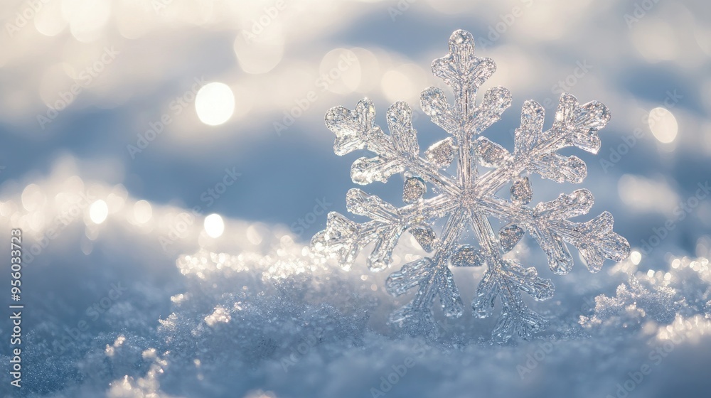 Decorative snowflake ornament on snow creating a festive holiday scene Decorative snowflake ornament on snow creating a festive holiday scene
