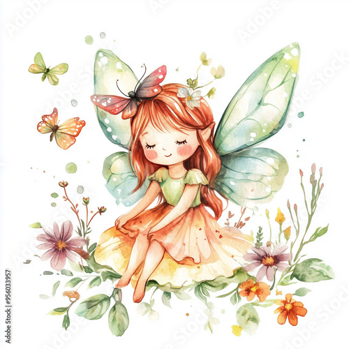 Enchanting Watercolor Fairy Clipart on White Background - Adorable Magical Illustration for Designs