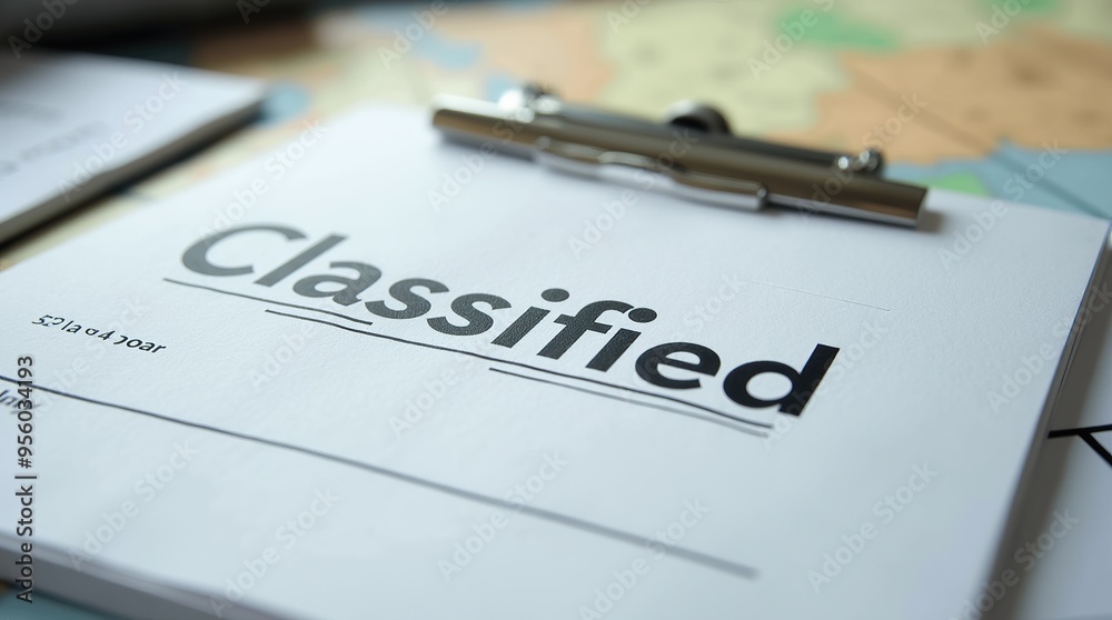 Fototapeta premium Close-up of classified document papers on a clipboard