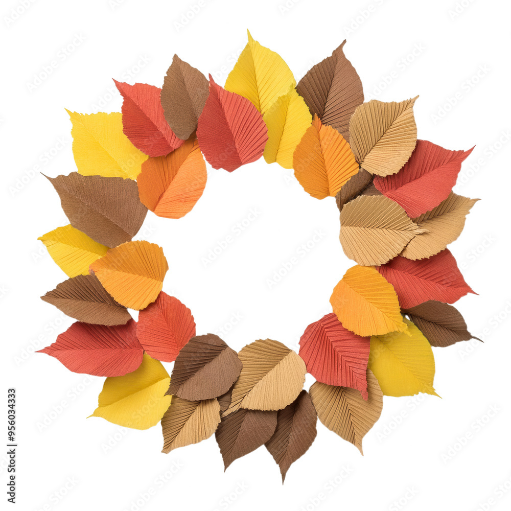 Obraz premium Wreath of autumn flowers and leaves, isolated on transparent background