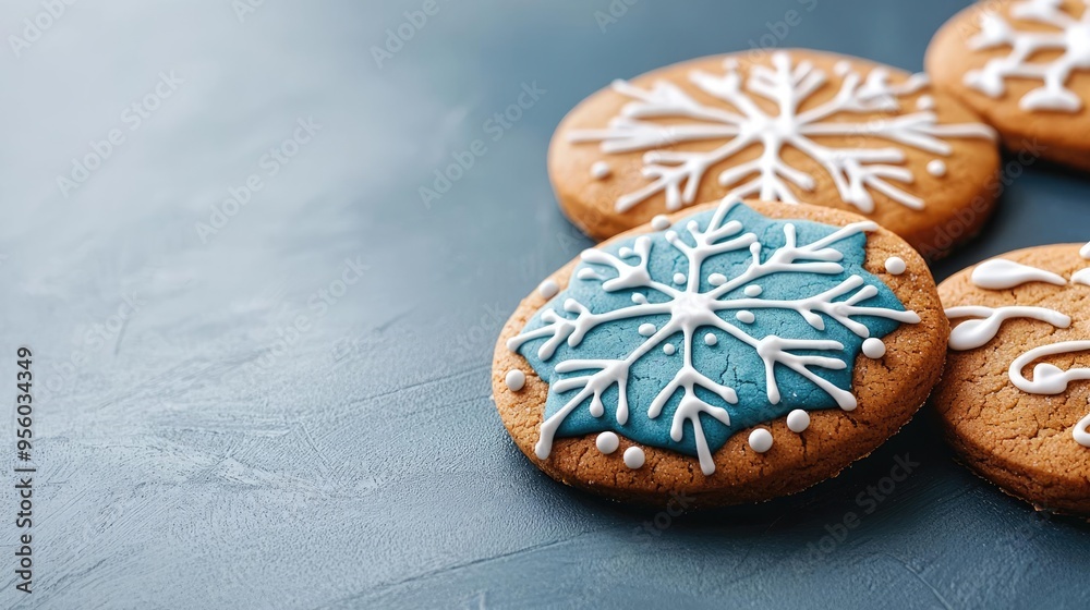 Decorated cookies with holiday themes, vibrant and festive tones, space for text Decorated cookies with holiday themes, vibrant and festive tones, space for text