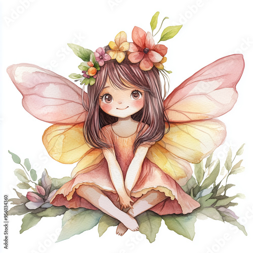 Enchanting Fairy Watercolor Clipart on White Background - Whimsical Fantasy Illustration for Design Projects