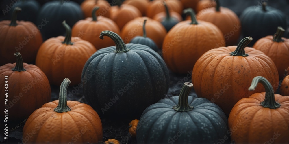 Pumpkins on a gloomy gothic background Halloween concept Background with selective focus and copy space. Pumpkins on a gloomy gothic background Halloween concept Background with selective focus and copy space.