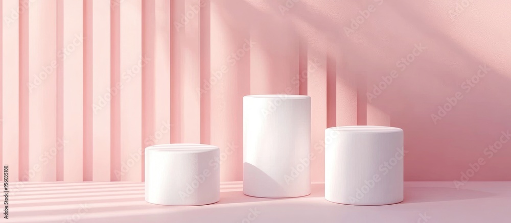 White cylinder product display in a pink studio setting minimalistic design 3D rendering White cylinder product display in a pink studio setting minimalistic design 3D rendering