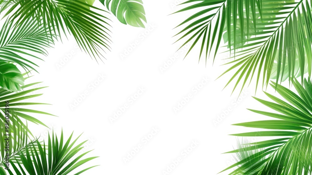 Palm leaves pattern frame on a white background Palm leaves pattern frame on a white background
