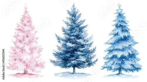 Vector illustration of Watercolor Christmas Trees on transparent background, png	