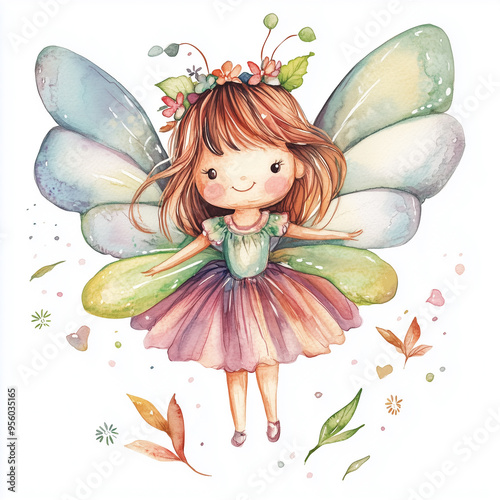 Magical Fairy Watercolor Clipart in Soft Pastel Colors on White Background