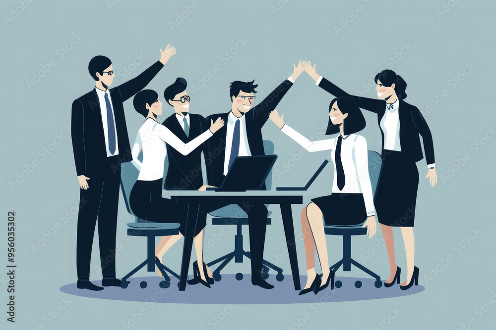 Obraz premium Team High-Five: A group of people giving a high-five to celebrate success
