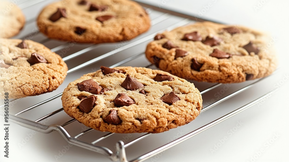 Cookies cooling on a rack, simple and homey tones, space for text Cookies cooling on a rack, simple and homey tones, space for text