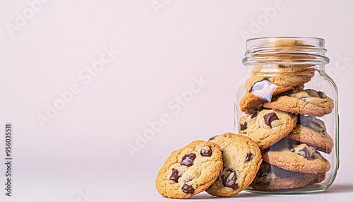 Cookies in a glass jar, fresh and delightful tones, space for text