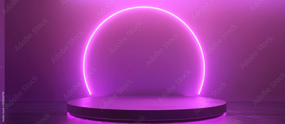 Minimalist 3D podium featuring a purple neon geometric backdrop for showcasing products Abstract geometric design with a vacant podium 3D render Minimalist 3D podium featuring a purple neon geometric backdrop for showcasing products Abstract geometric design with a vacant podium 3D render